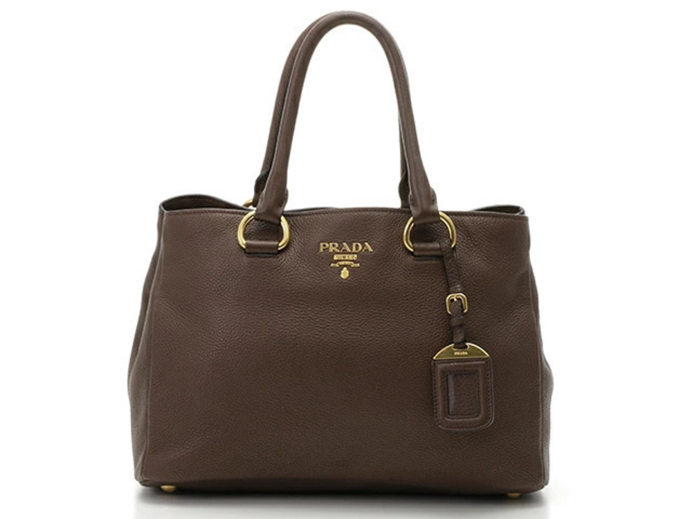 Prada Shoulder Bag Dark Brown Embossed Calfskin